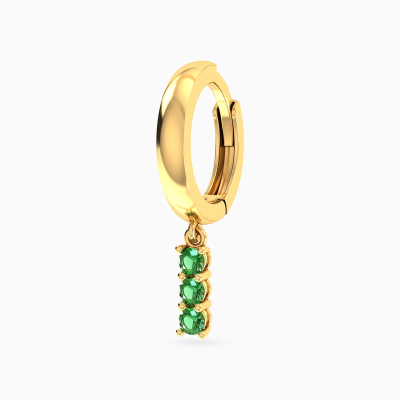 Miss L' by L'azurde Round Shaped Green Stones Hoop Earring in 14K Gold - 1 Piece - Image 3